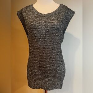 Sandro Metallic Silver Knit Top with cap sleeve - Size Small